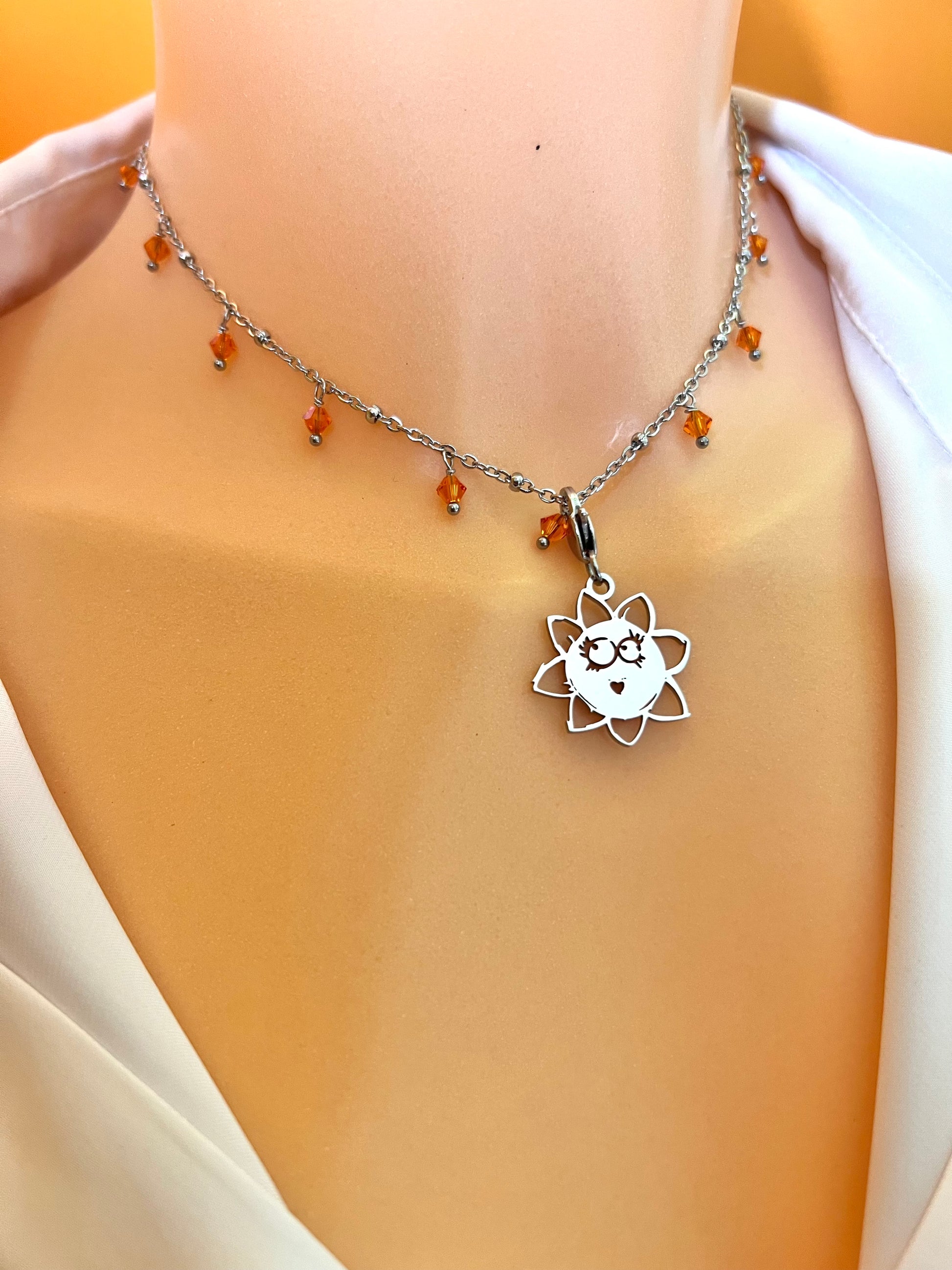 Girocollo in acciaio e cristalli Swarovski arancioni