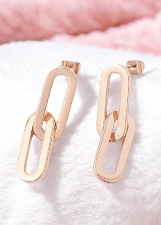 Orecchini pendenti paperclip oro rosa