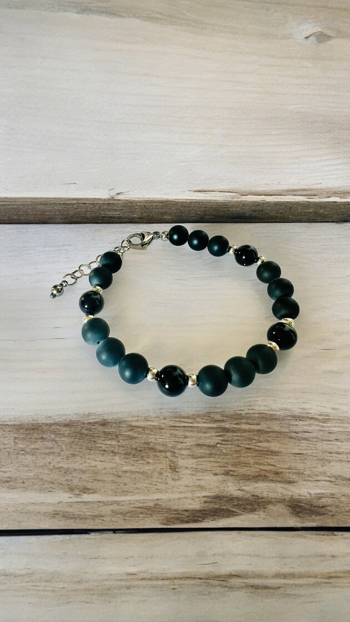 Bracciale uomo in acciaio con onice e agate nere