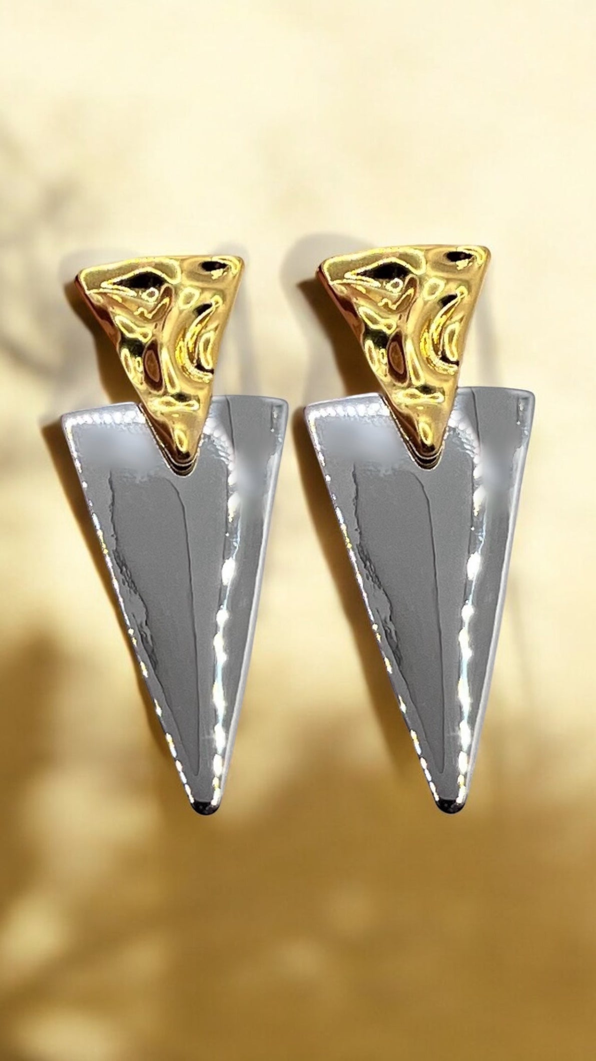 Orecchini doppio triangolo - oro e silver