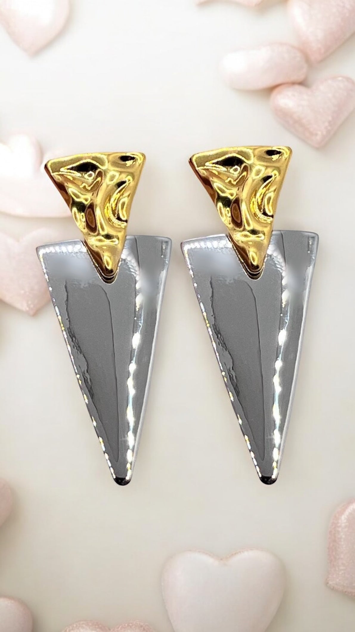 Orecchini doppio triangolo - oro e silver