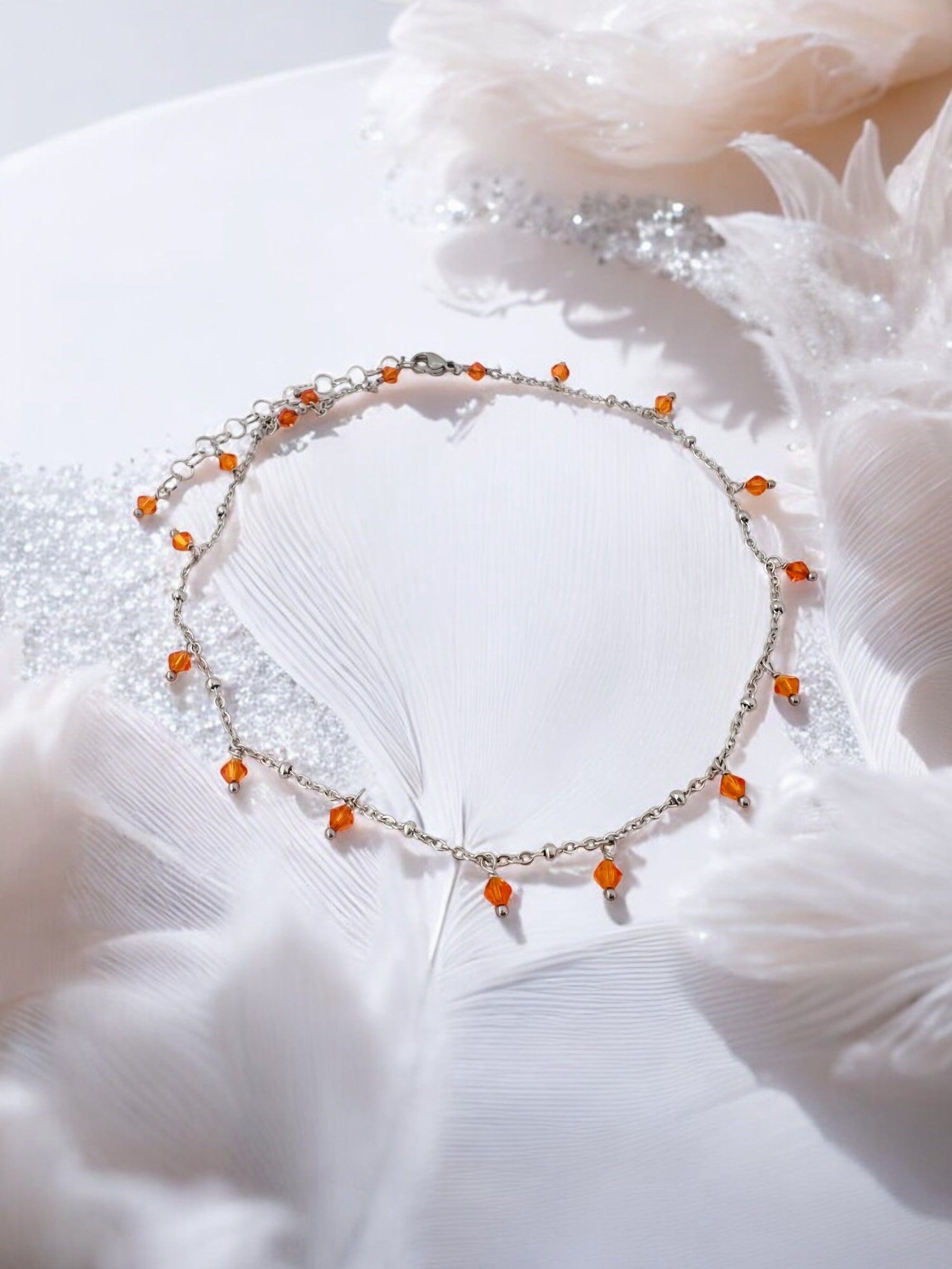 Girocollo in acciaio e cristalli Swarovski arancioni