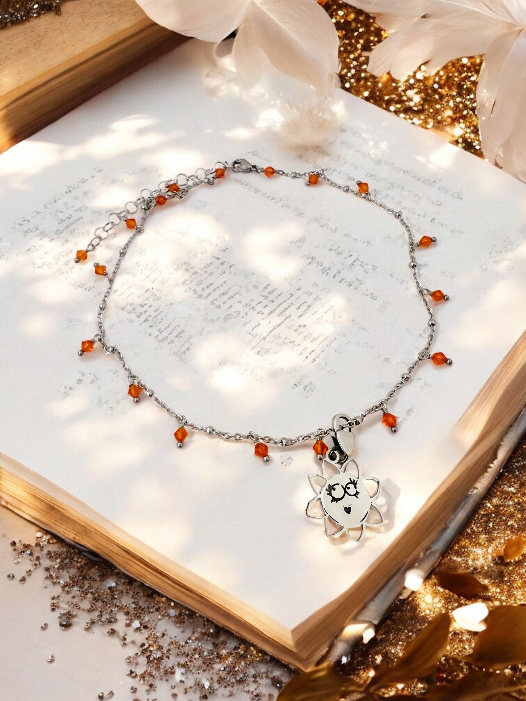 Girocollo in acciaio e cristalli Swarovski arancioni