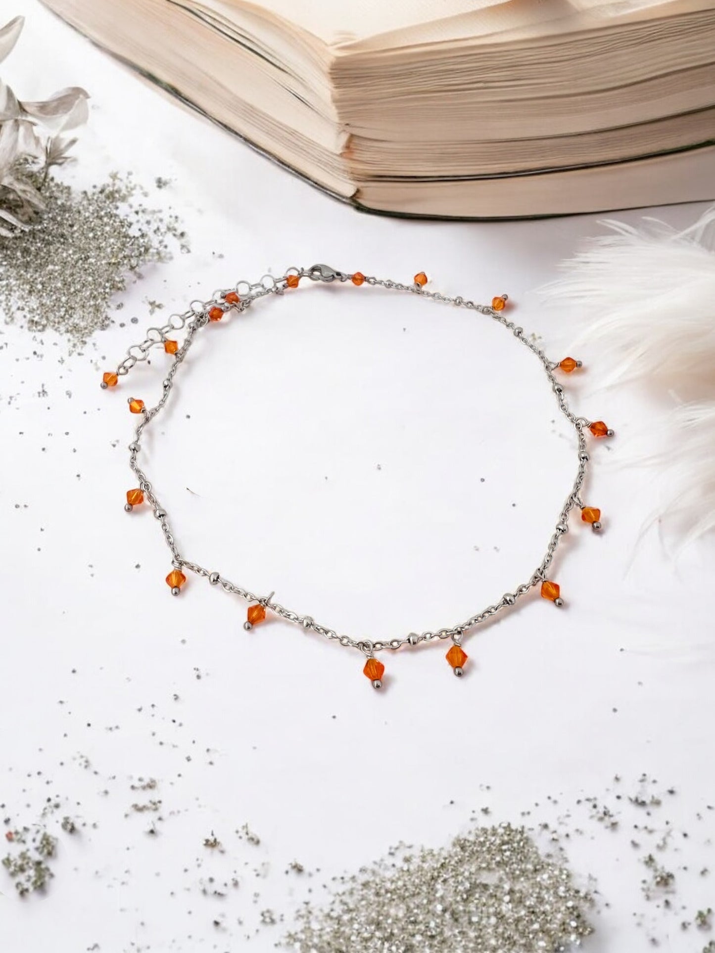 Girocollo in acciaio e cristalli Swarovski arancioni