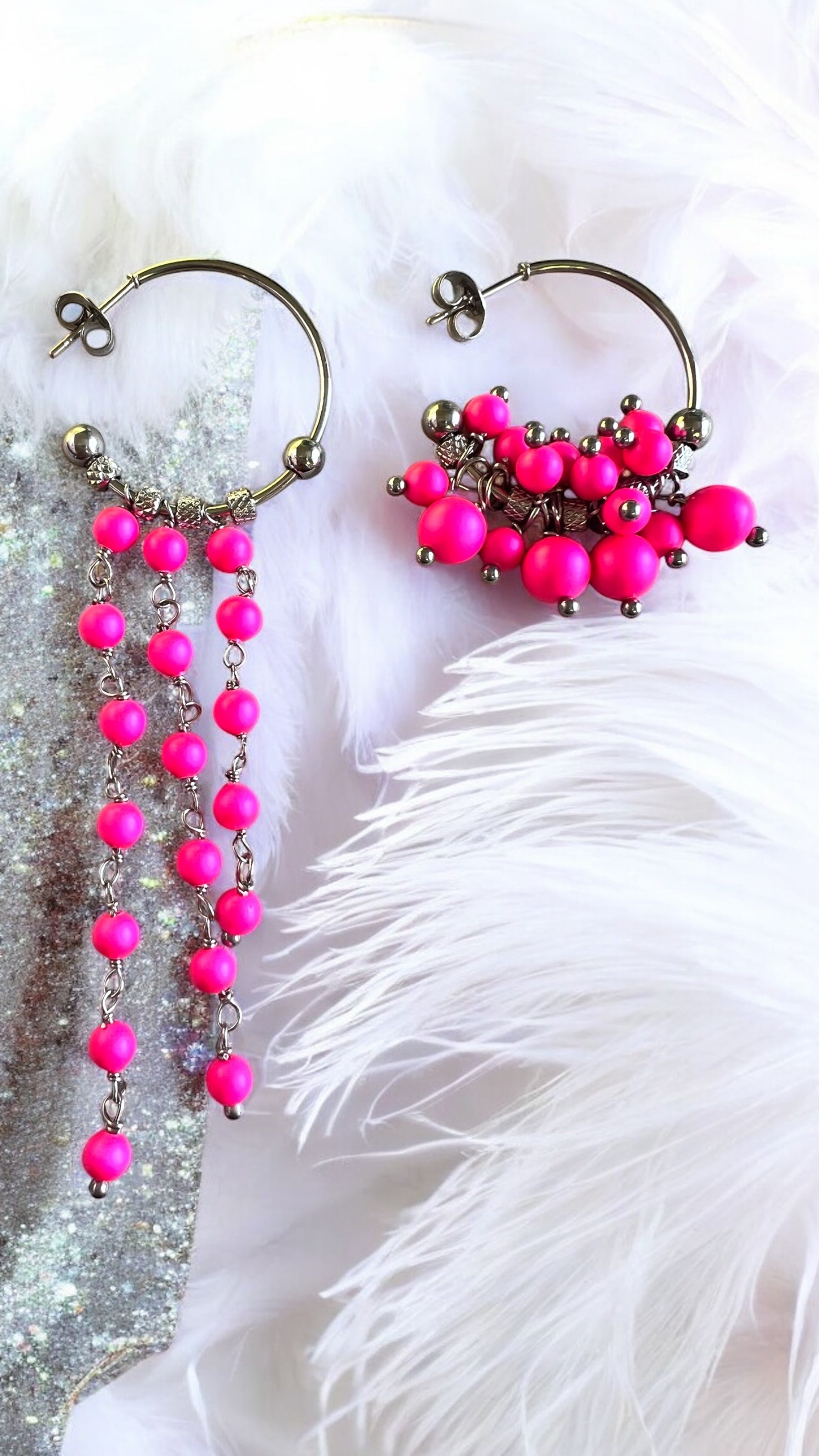 Mono orecchino in acciaio e perle Swarovski 