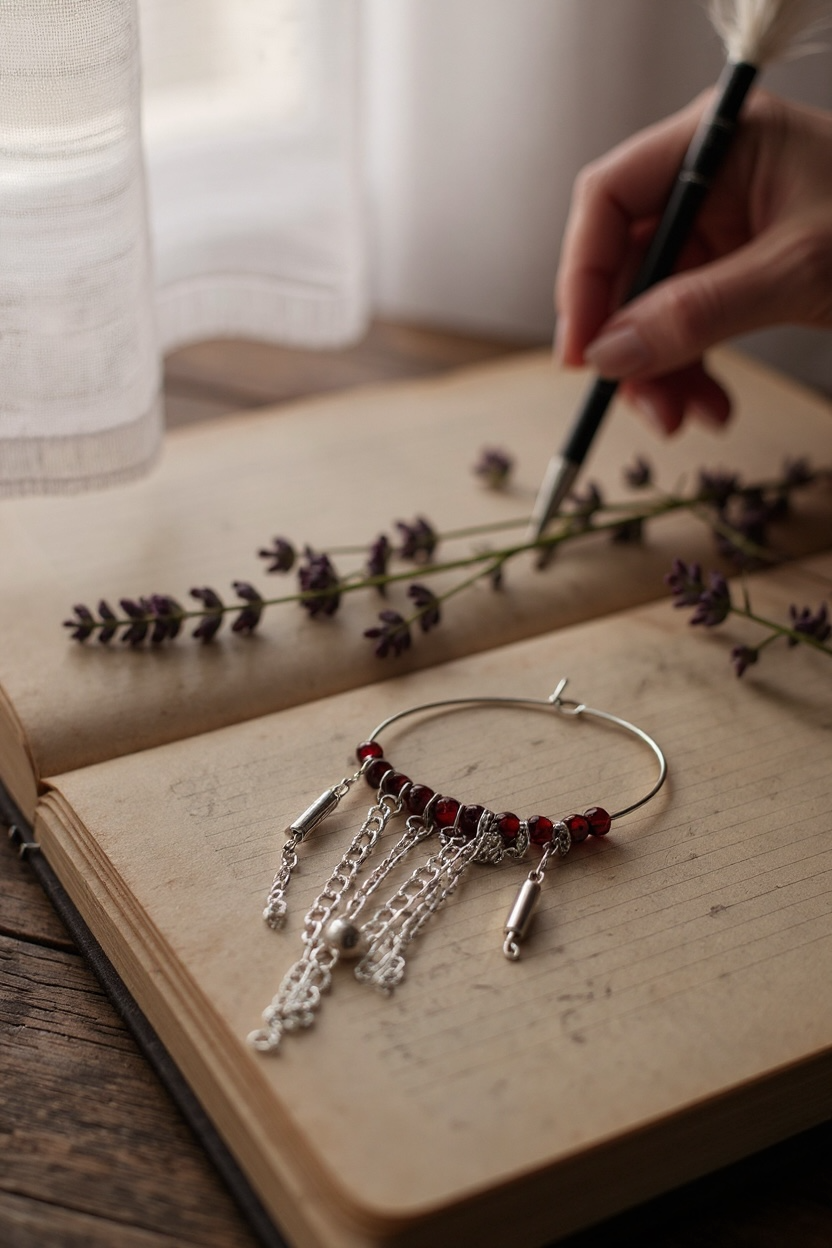 Mono orecchino in acciaio e granate