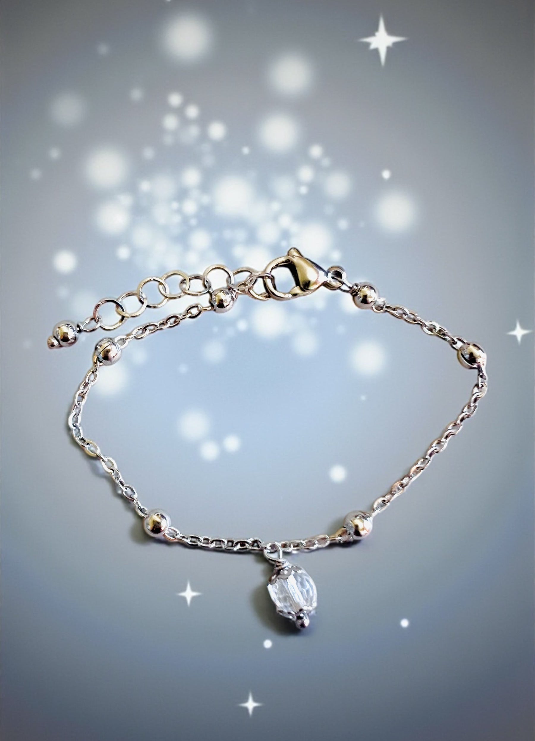 Bracciale in acciaio e cristallo di rocca