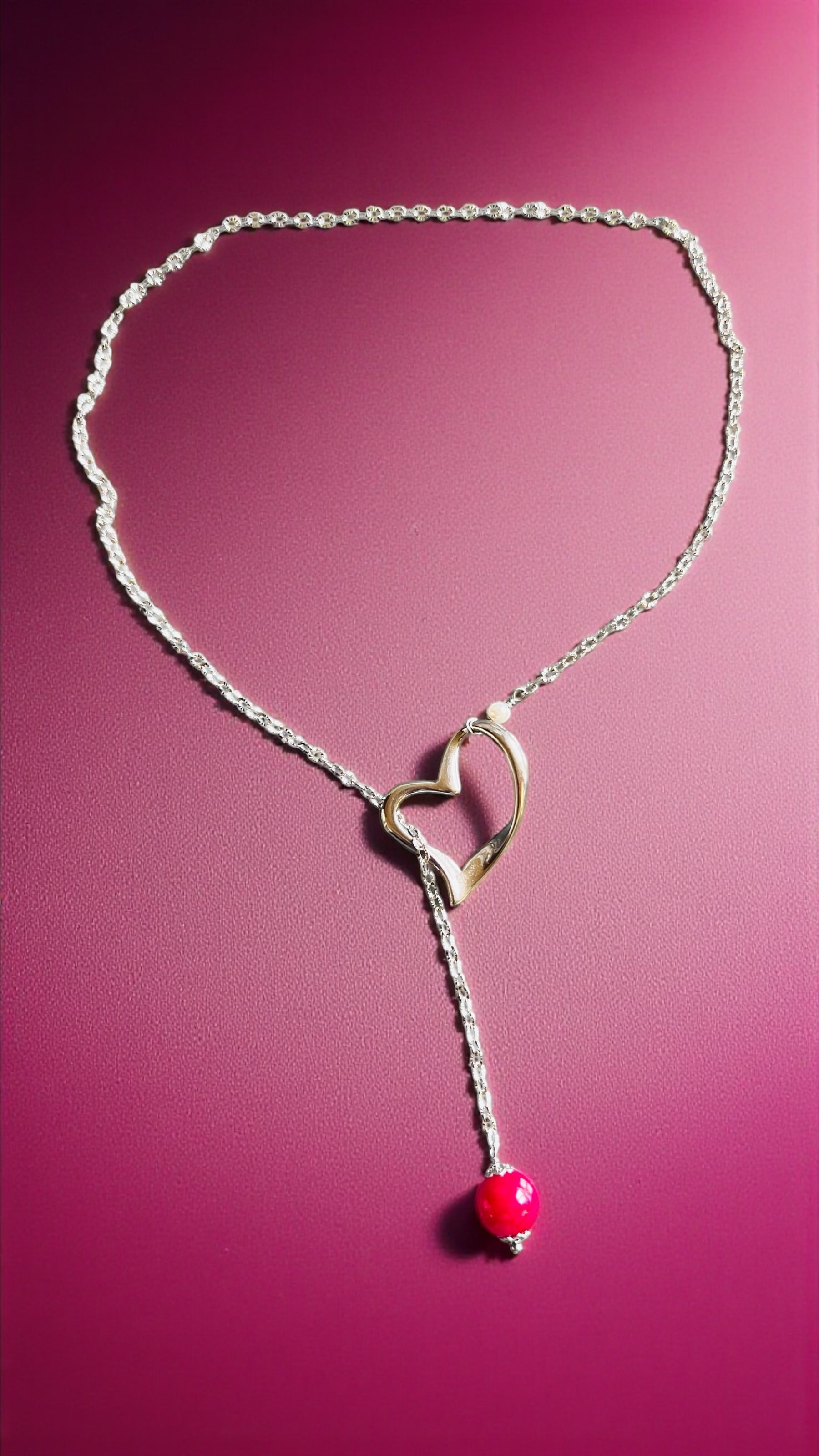 Collana sali-scendi Vizio in Paris in acciaio con rubino lab e perla di conchiglia