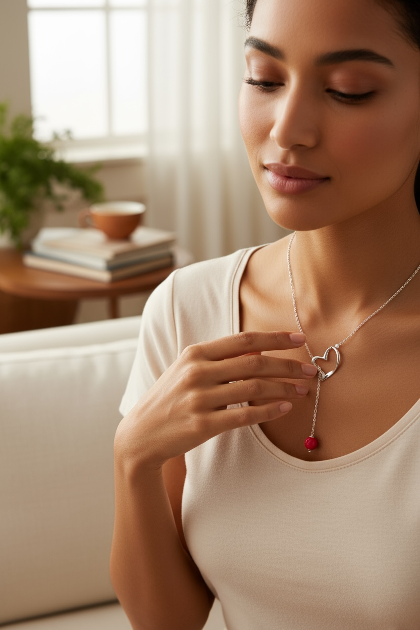 Collana sali-scendi Vizio in Paris in acciaio con rubino lab e perla di conchiglia