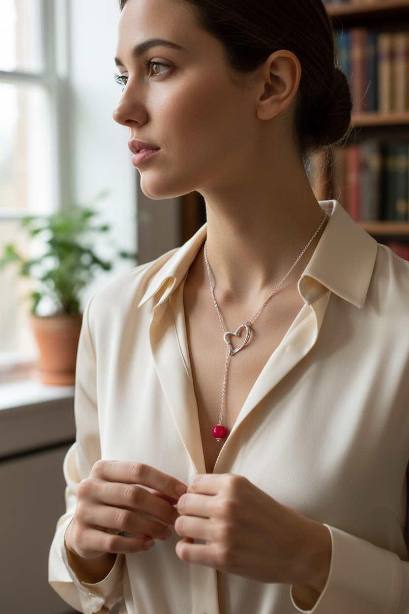 Collana sali-scendi Vizio in Paris in acciaio con rubino lab e perla di conchiglia