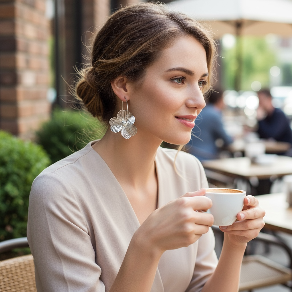Mono orecchino Fiore acciaio e perla di conchiglia