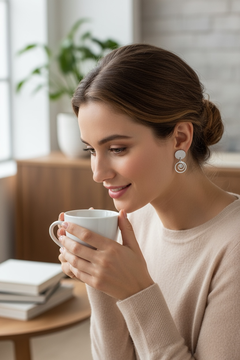 Mono orecchino Vortice in acciaio e zircone