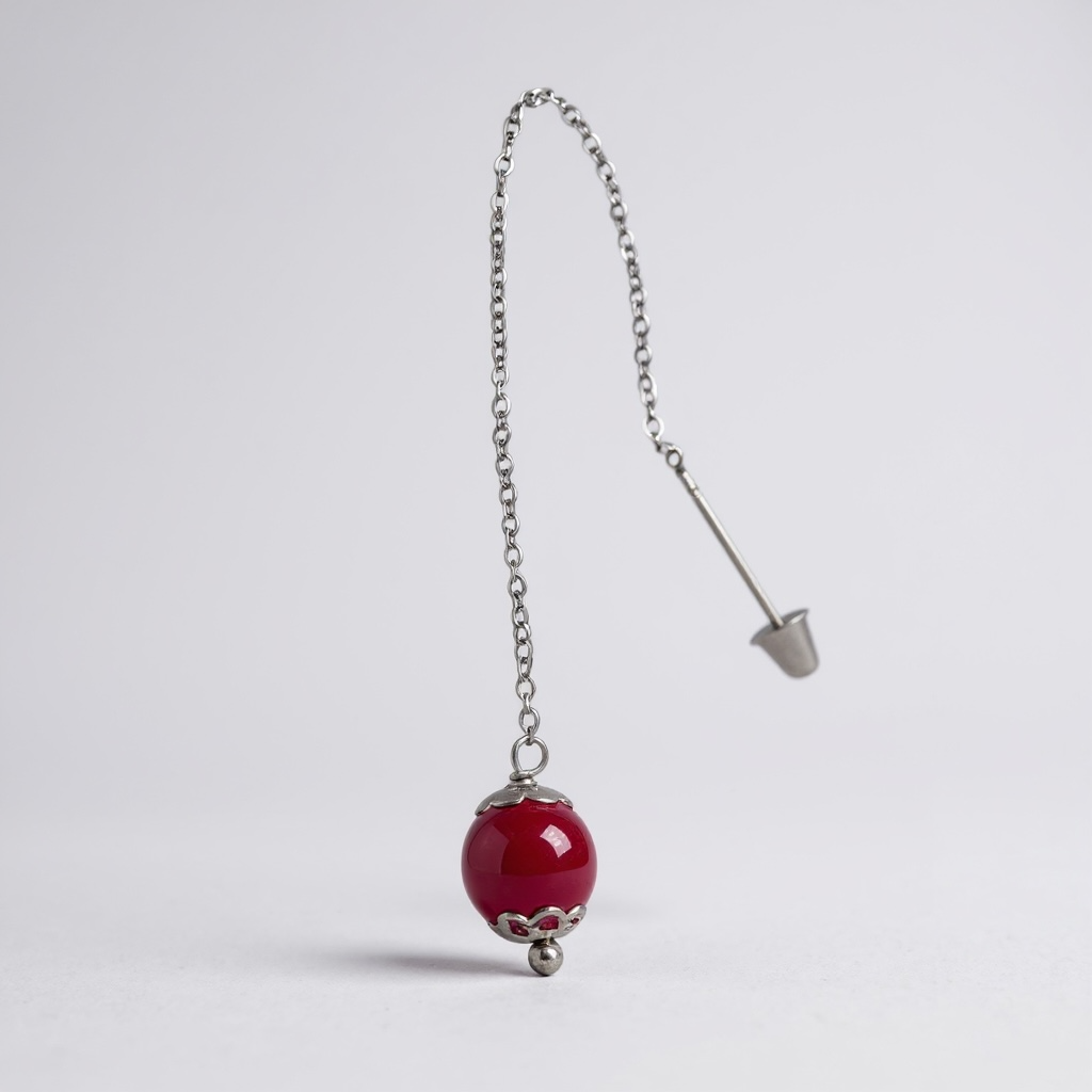 Mono orecchino a catenella acciaio e rubino lab