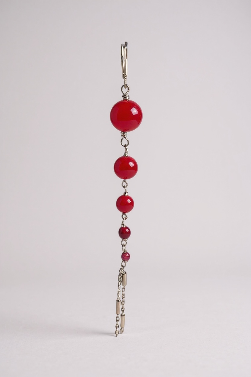 Mono orecchino in acciaio e rubini lab  