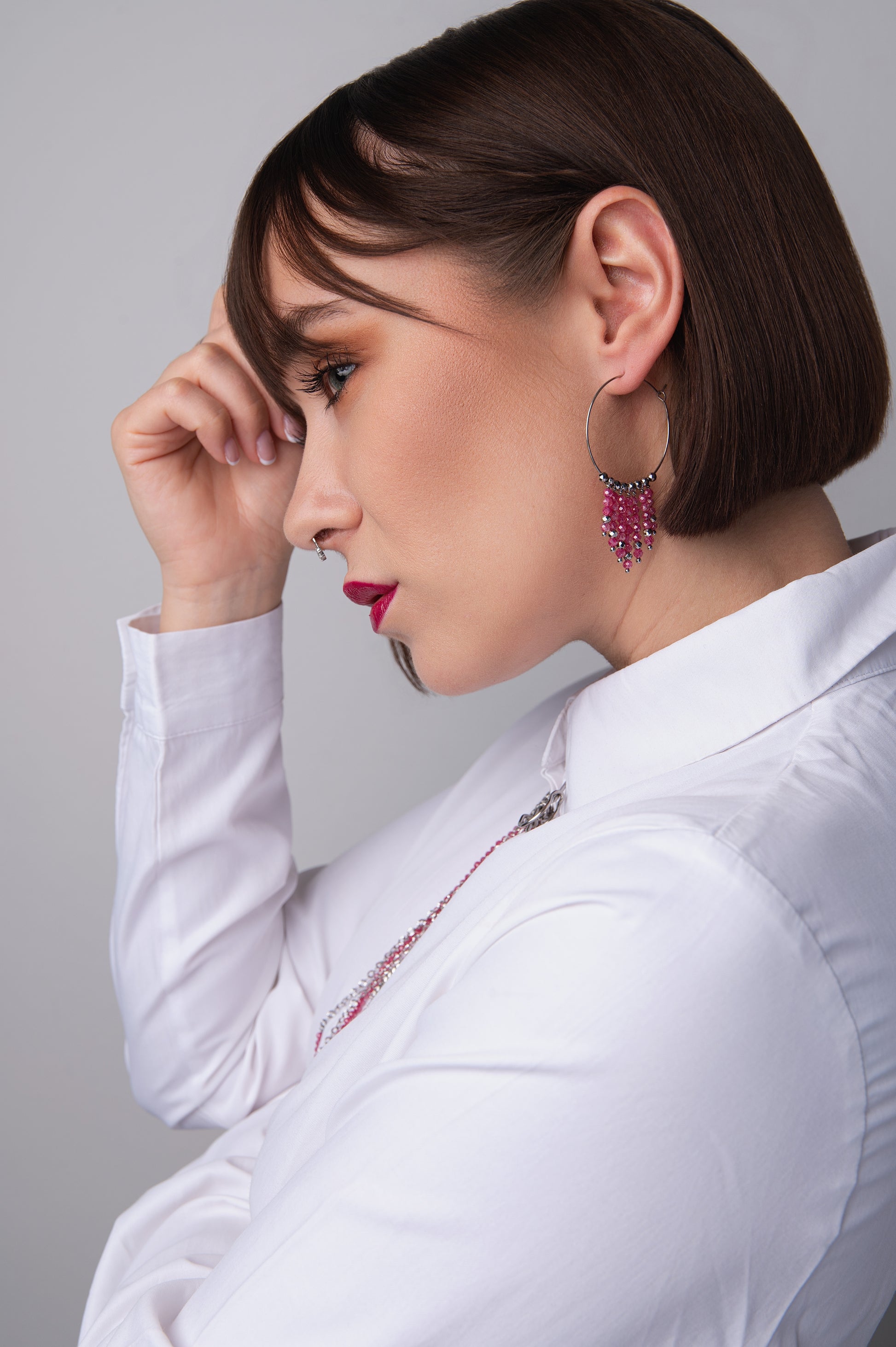 Mono orecchino in acciaio e zirconi firmato Vizio Gioielli