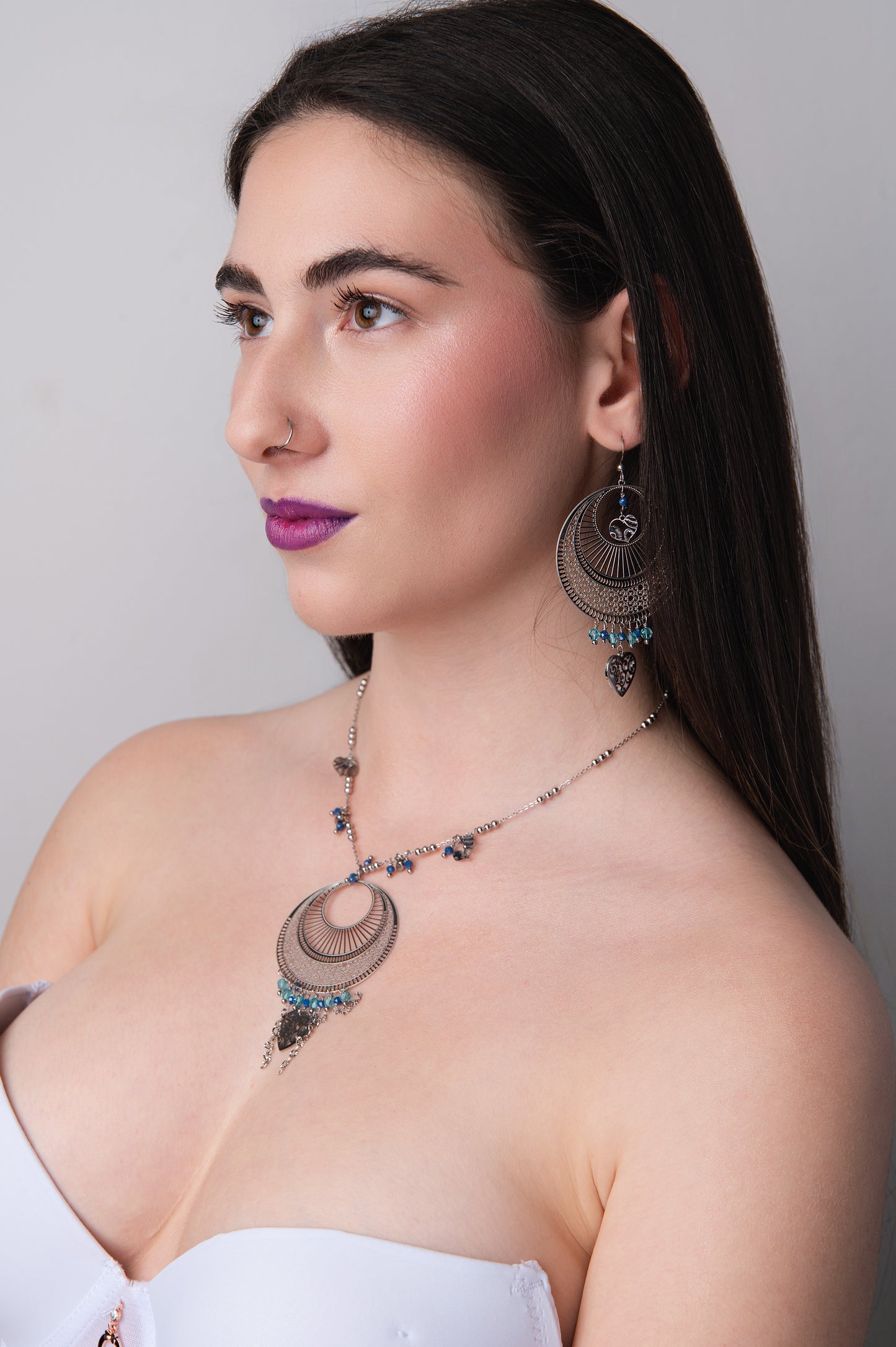 Collana Ibiza Mandala – Blu e mono orecchino in acciaio, zirconi e cristalli firmati Vizio Gioielli 