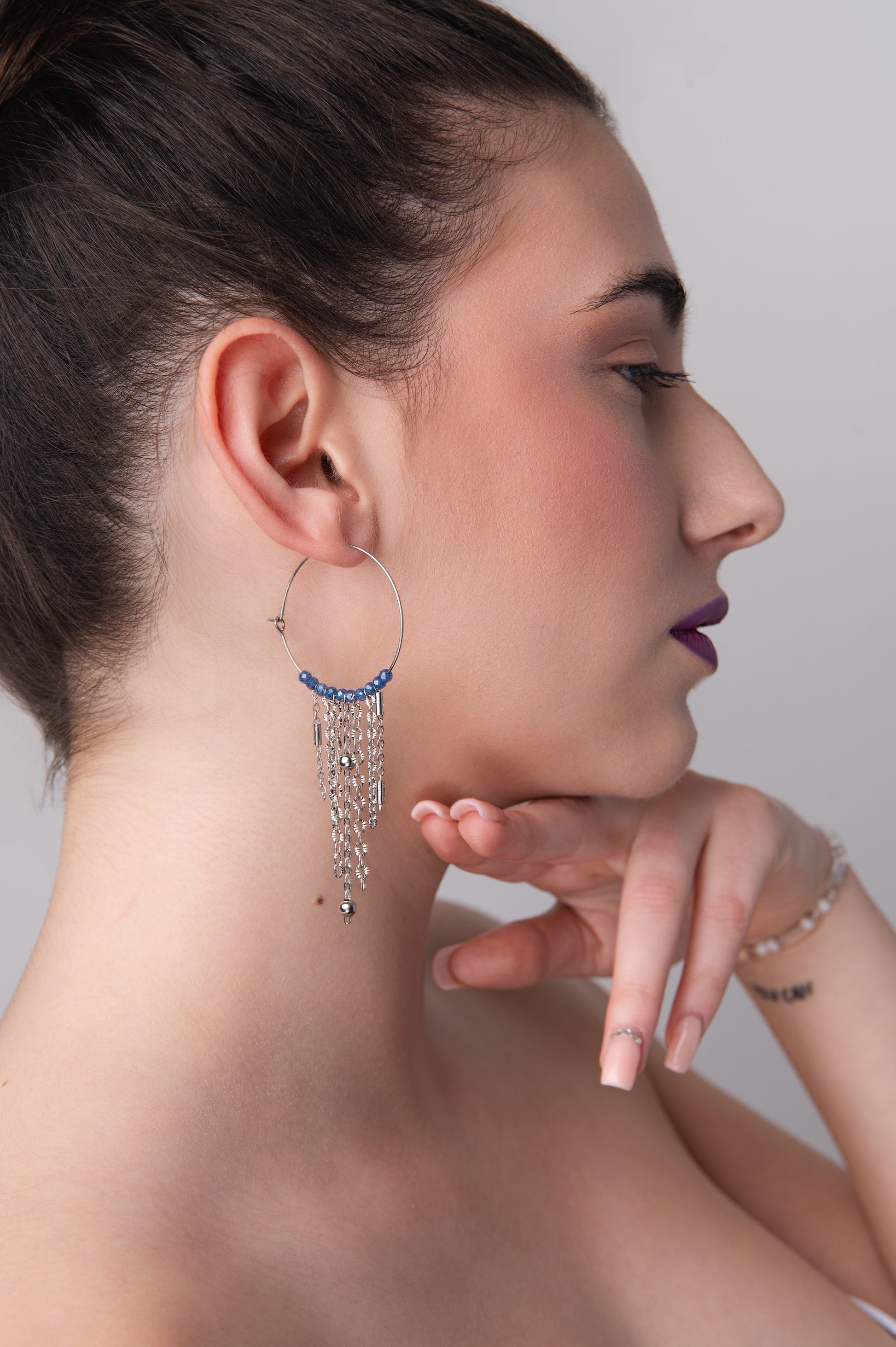 Mono Orecchino Maxi in Acciaio con Zirconi Blu  firmati Vizio Gioielli