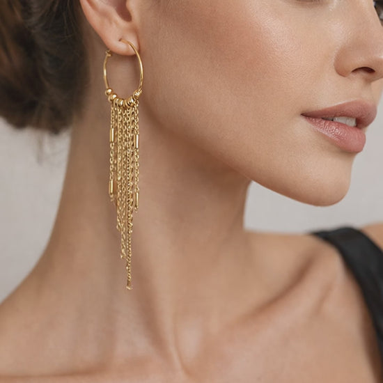 Mono Orecchino lungo in Acciaio dorato firmato Vizio Gioielli