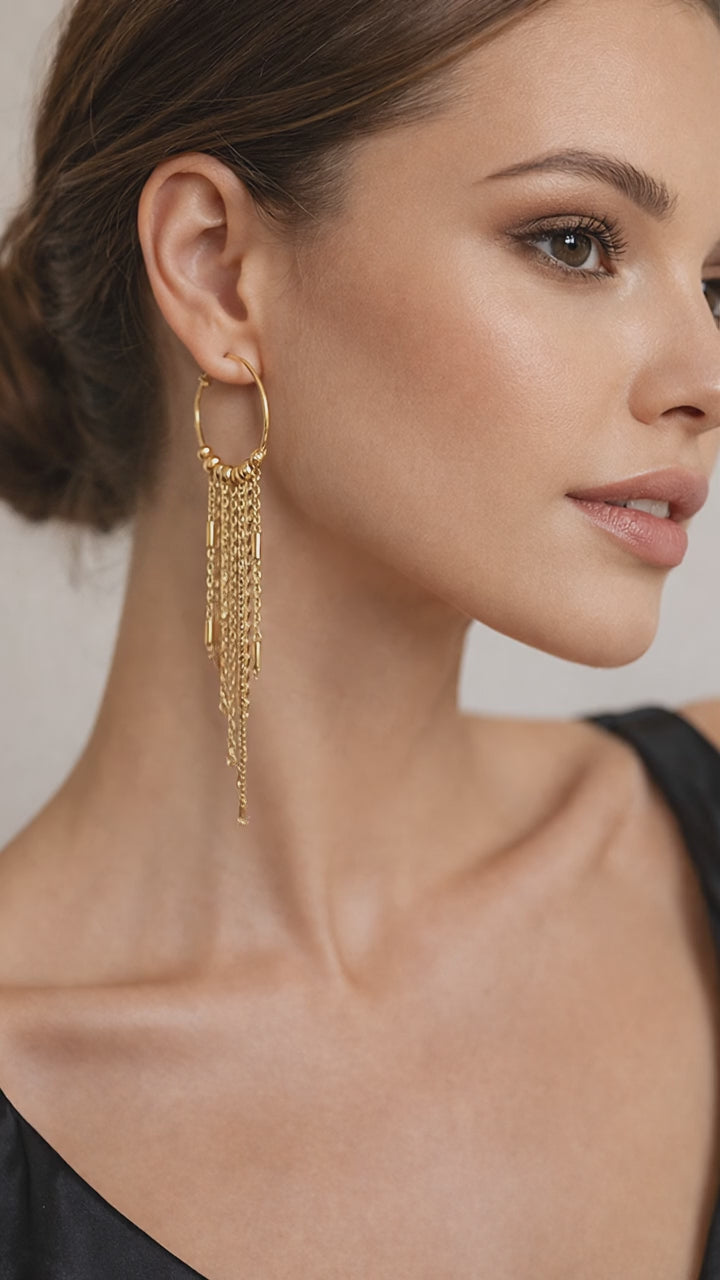 Mono Orecchino lungo in Acciaio dorato firmato Vizio Gioielli